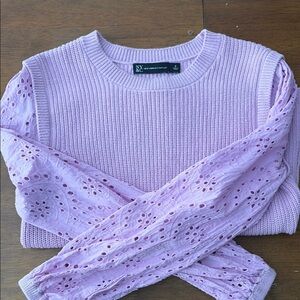 New York & Company Light Purple Sweater with Eyelet Sleeves